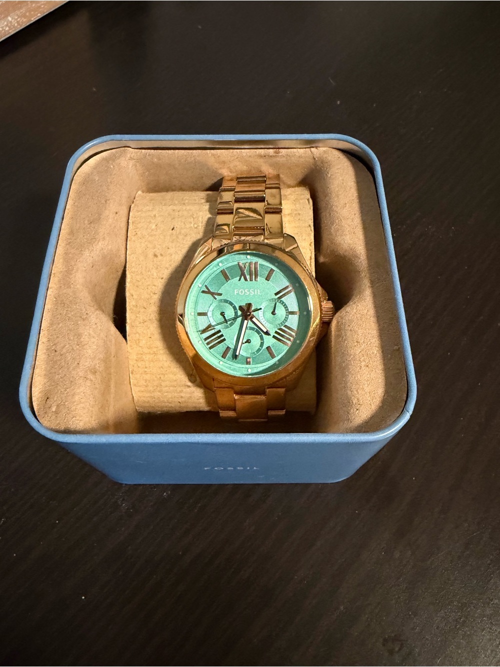 Women’s Fossil Rose Gold Watch with Teal Dial